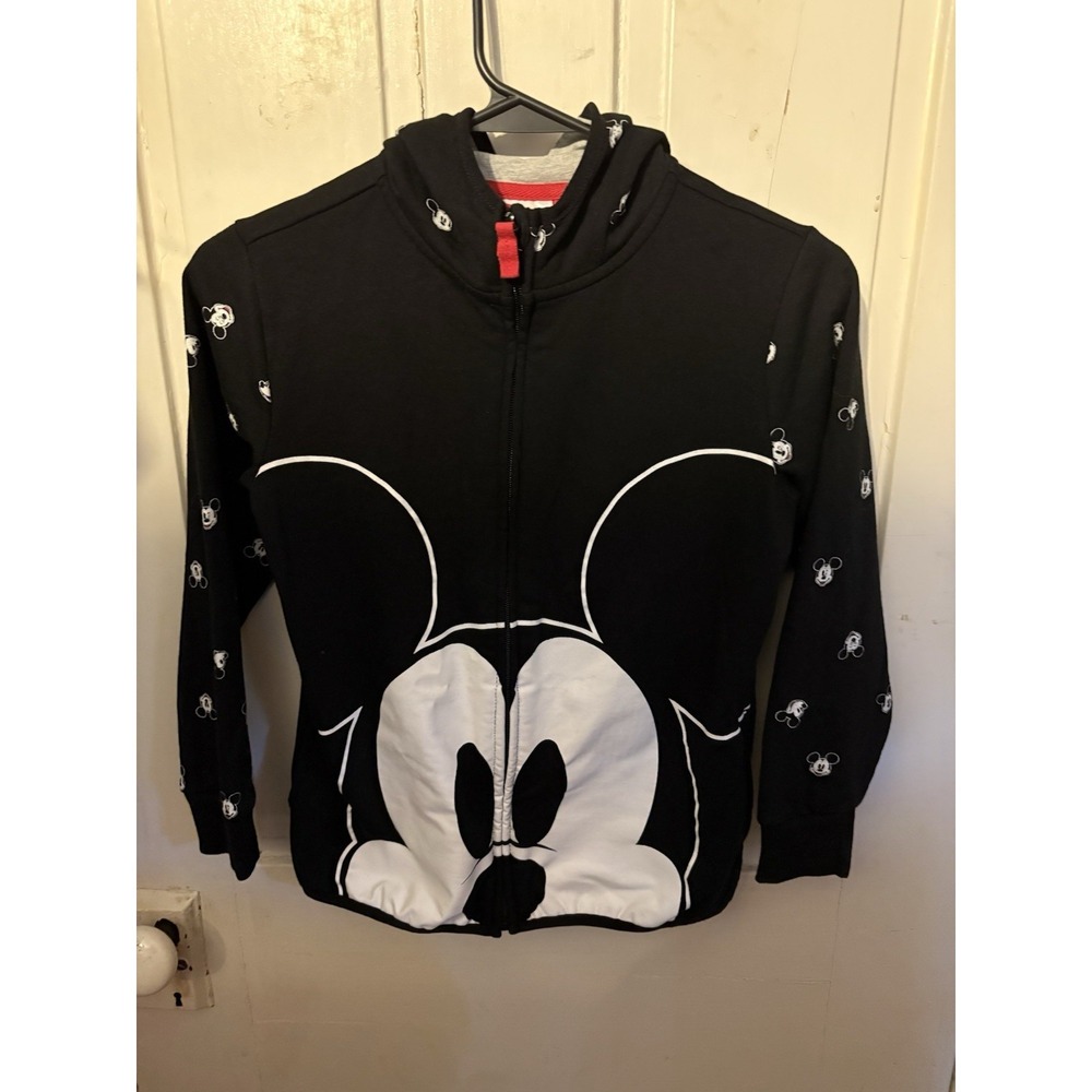 Disney Mickey Mouse Hoodie Youth Size 7/8 Black Full Zip Graphic Sweatshirt